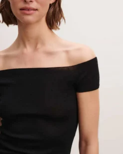 Cashmere and Silk Bardot Collar Knit Top