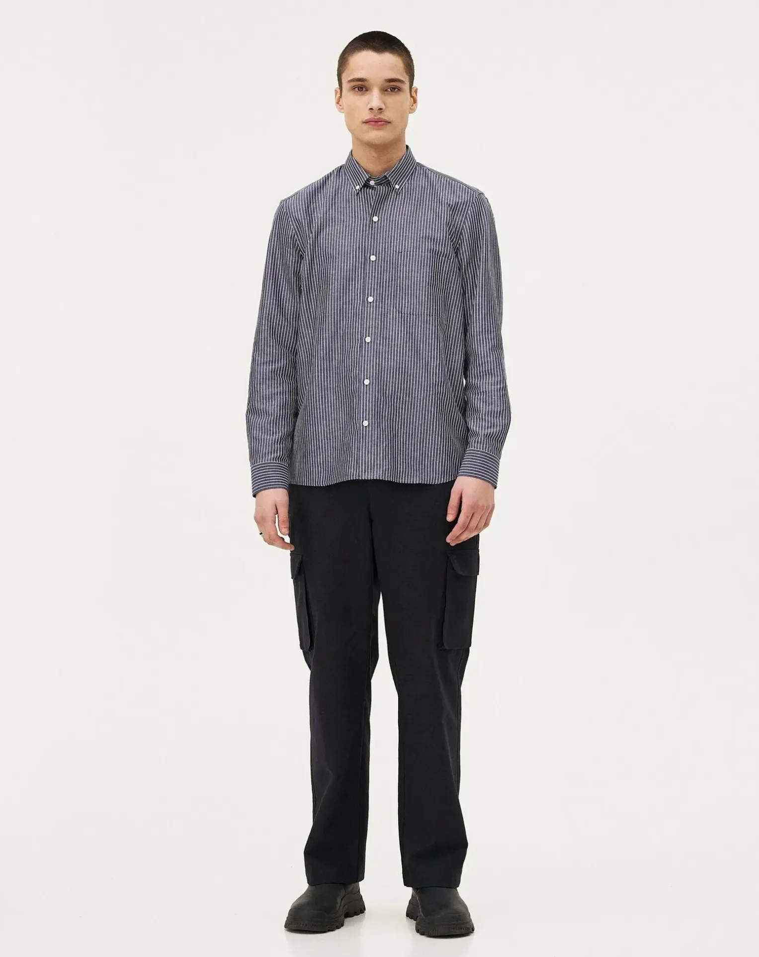 Curtis Blue stripes Upcycled Cotton Long Sleeve Shirt