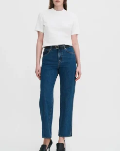 High Waisted Cropped Cotton Jeans