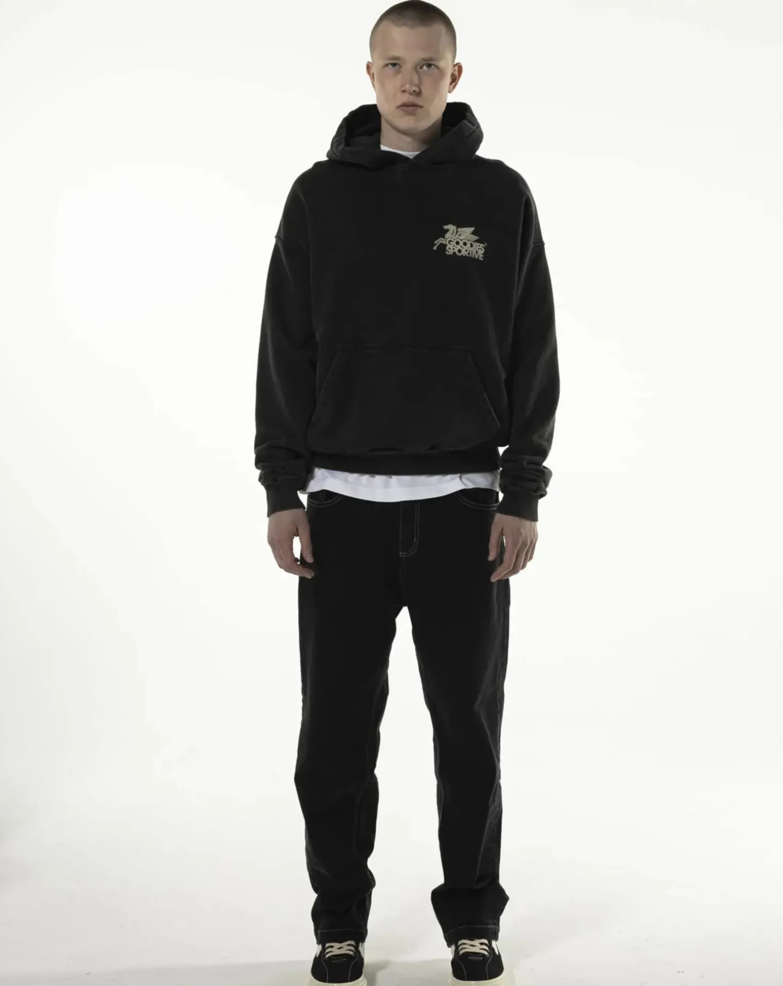 Pegasus black vintage hoodie in organic cotton