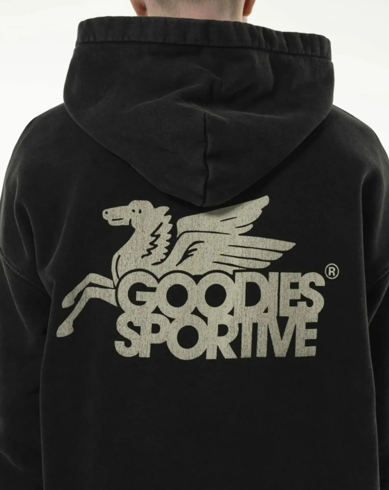 Pegasus black vintage hoodie in organic cotton