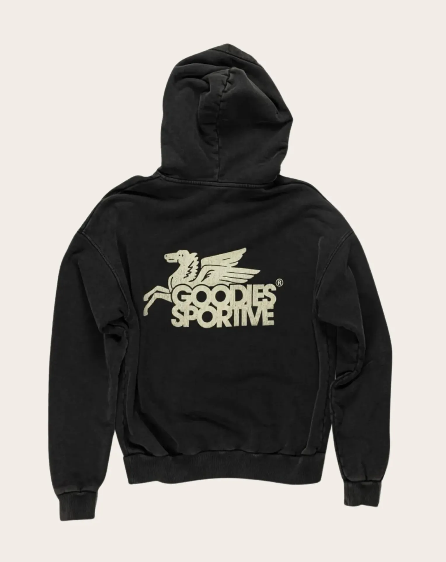 Pegasus black vintage hoodie in organic cotton