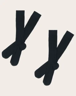 Set of 2 Pairs of Wool Ribbed Knee Highs - Women's Collection