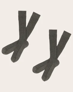 Set of 2 Pairs of Wool Ribbed Knee Highs - Women's Collection